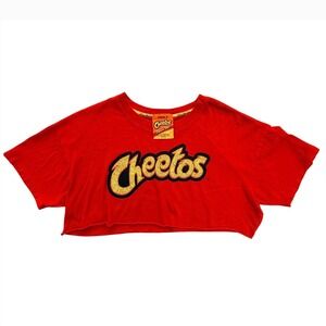 Playful Festival TShirt Cheetos Flamin Hot Rhinestone Logo Orange Crop Top Large